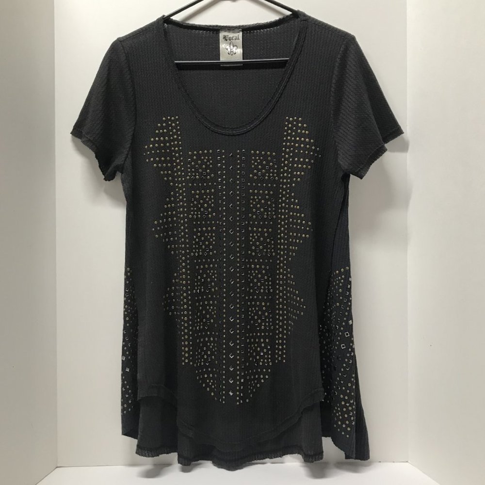 Vocal Black Embellished Thermal Short Sleeve Tunic